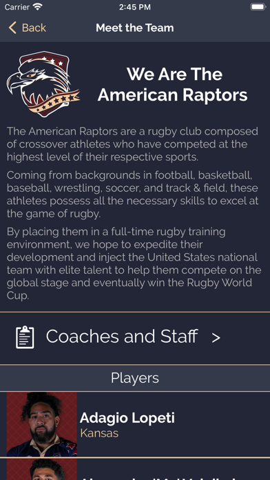 American Raptors Rugby Screenshot