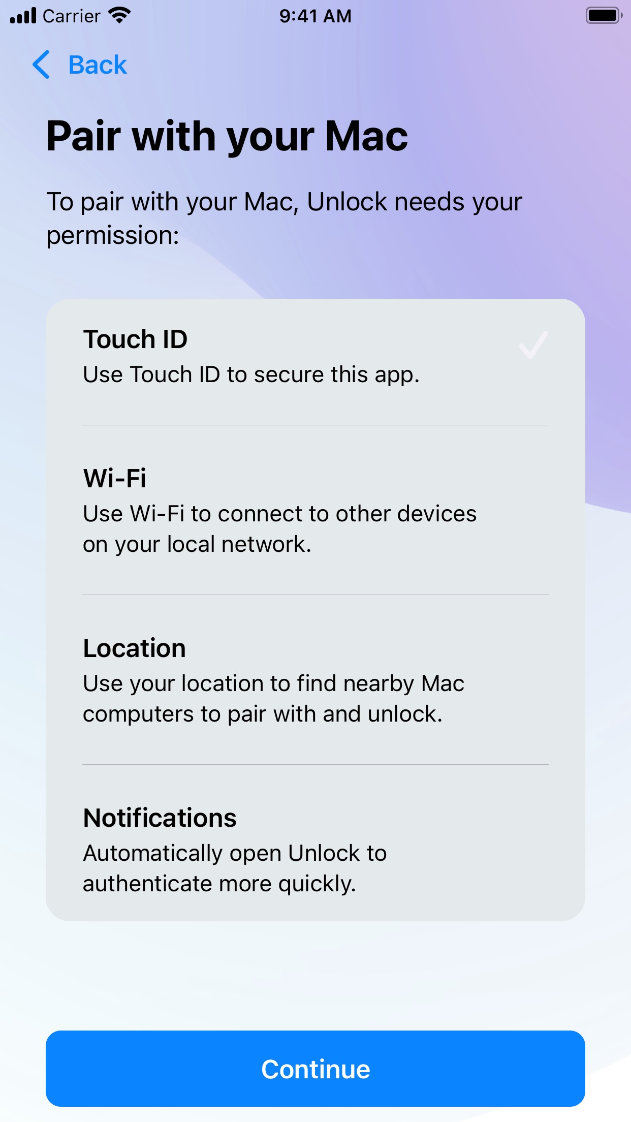 Screenshot do app Jamf Unlock