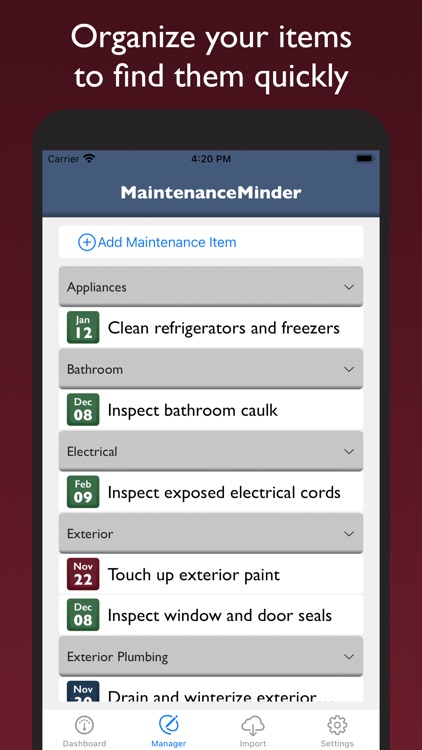MaintenanceMinder: Task List