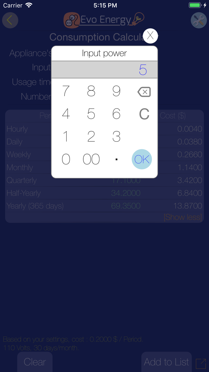 Evo Energy - Cost Calculator