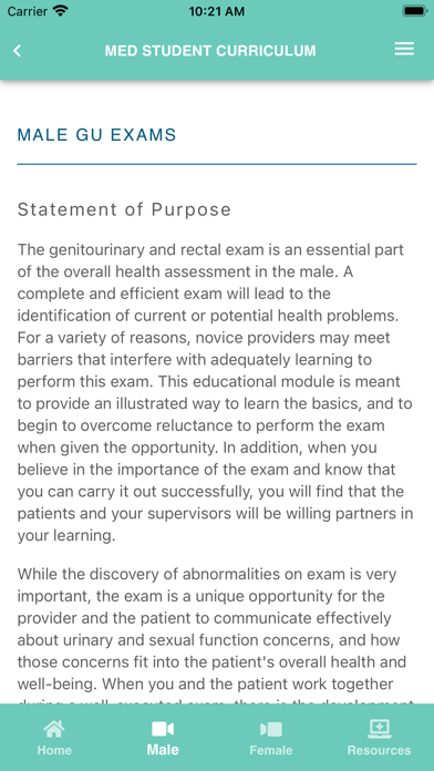 AUA Medical Student Curriculum Screenshot