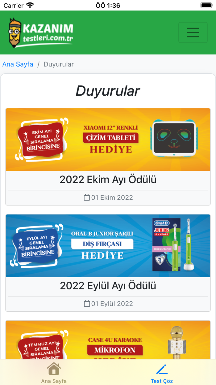 Kazanım Testleri Çöz