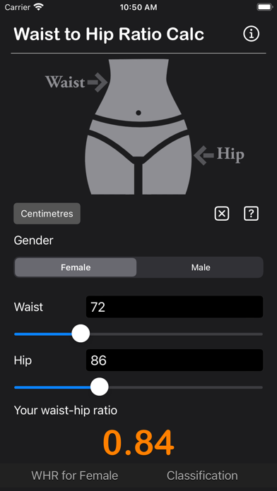 Waist to Hip Ratio Calc Screenshot
