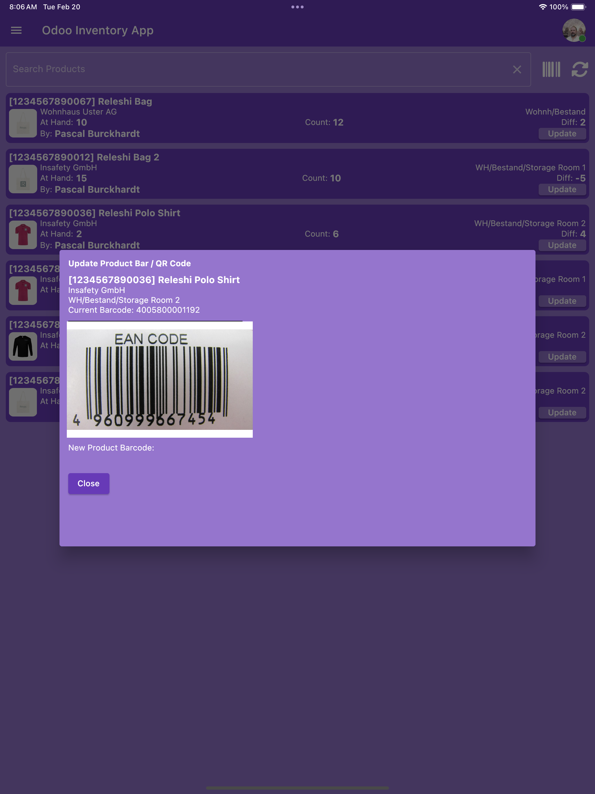 Insafety: Odoo Inventory App