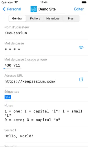 Capture d'écran de KeePassium (KeePass) sur iPhone 4