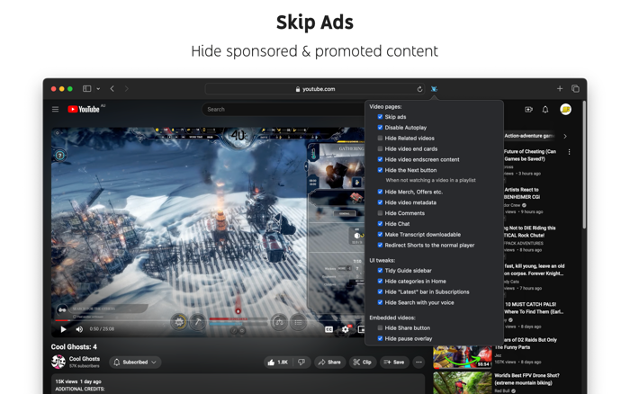Control Panel for YouTube