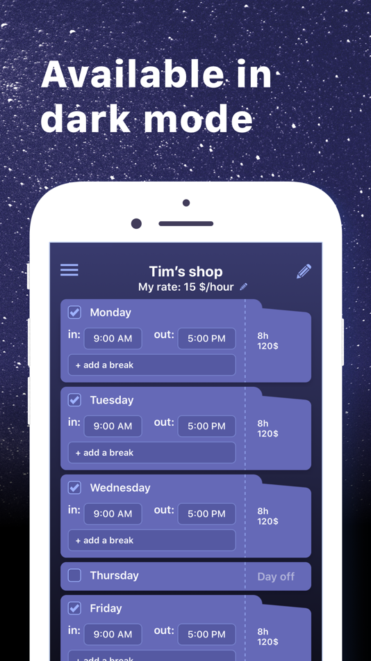 #7. Work Hours & Pay Calculator (iOS) Podle: Lesya Verbina