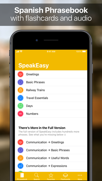 SpeakEasy Spanish Phrasebook Screenshot