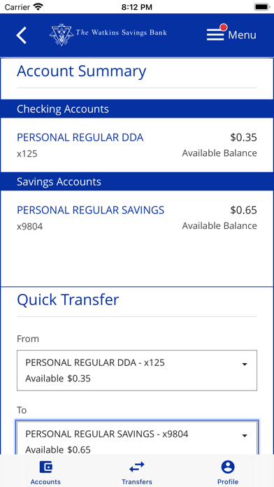 Watkins Savings Bank Screenshot