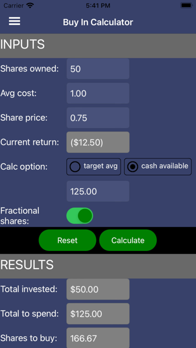 Buy in Calculator Screenshot