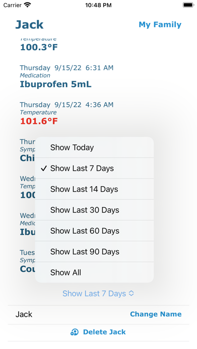 My Sick Family Illness Tracker Screenshot