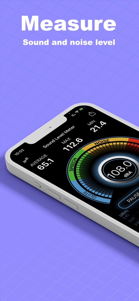 Sound Meter (Decibel) - The app offers real-time decibel readings on a prominent digital gauge and clearly indicates sound intensity with a color-coded noise scale.