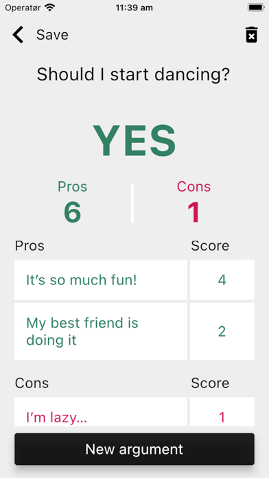 Pros & cons lists Screenshot