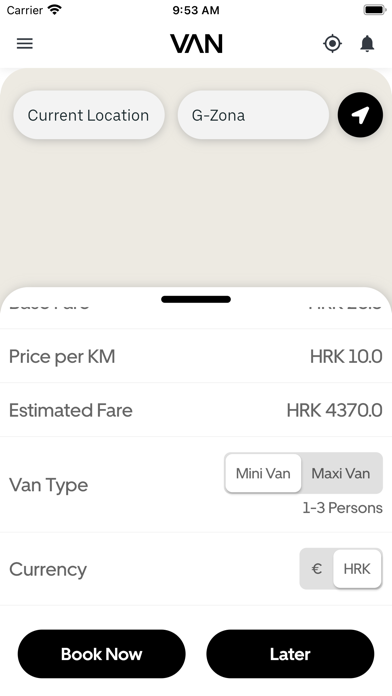 VAN Taxi Transfers Screenshot