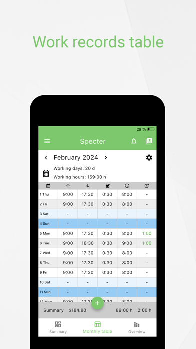 Working Timer - Timesheet Screenshot