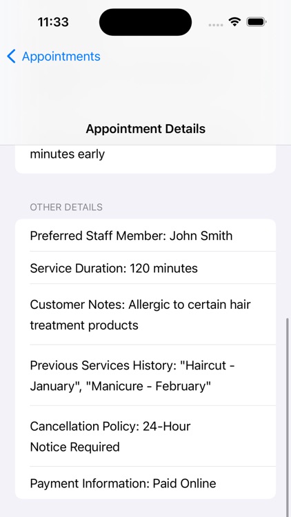 Salon Appointments Record