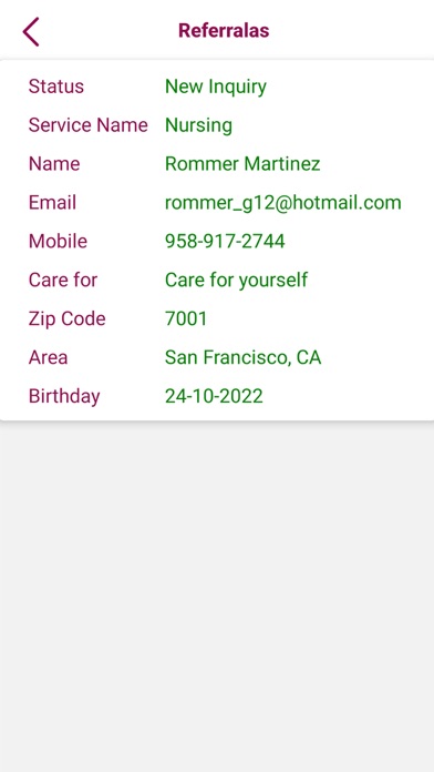 Immediate Service Request Screenshot