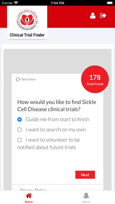 SCDAA Clinical Trial Finder Screenshot