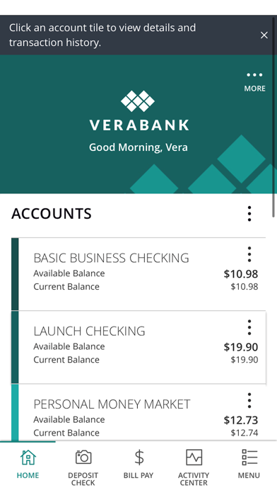 VeraBank Mobile Screenshot