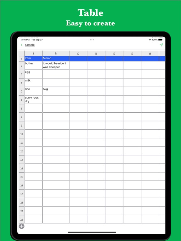 # Simple Table - Note as table