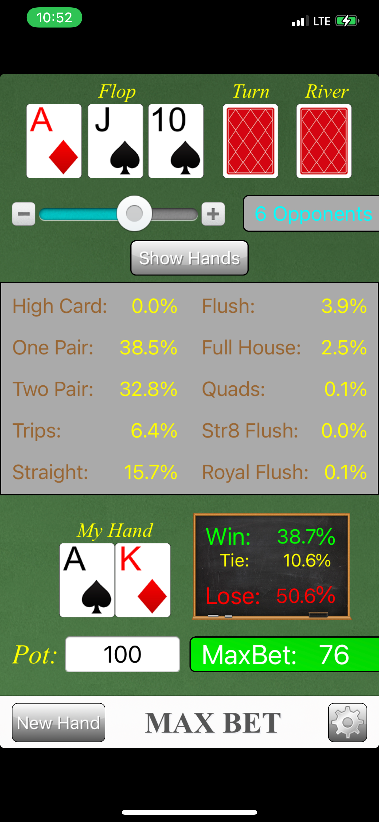 Max Bet Poker Odds Calculator