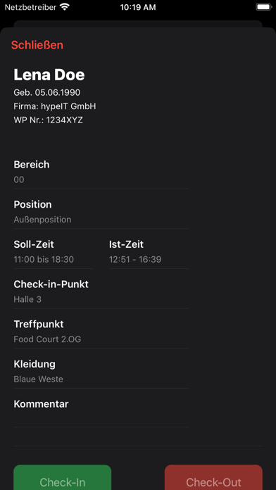 hypeGuard Check-in Screenshot