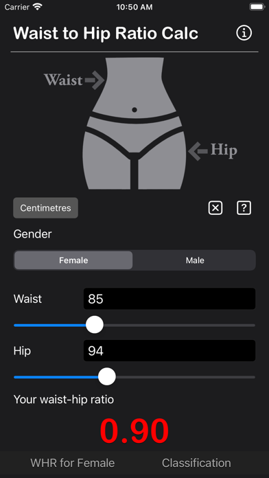 Waist to Hip Ratio Calc Screenshot