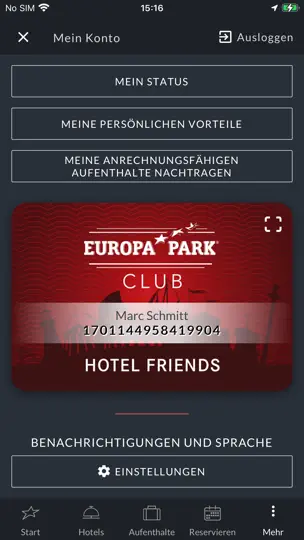 Screenshot von Europa-Park Hotels auf dem iPhone 9