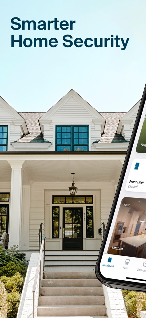 Arlo Secure: Home Security - La aplicación introduce su promesa de "Smarter Home Security" (seguridad doméstica más inteligente) mientras se muestra la fachada de una casa, un elemento visual clave para el público objetivo.