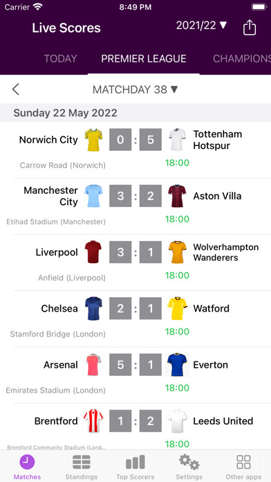 Live Scores of Premier League Screenshot