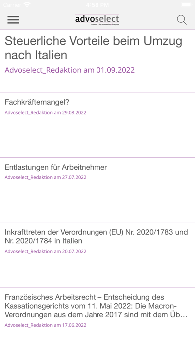 Advoselect Mandanten Screenshot