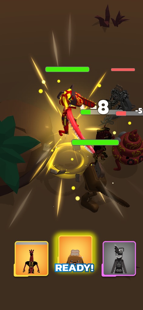 Merge Anything - Mutant Battle - Experience the excitement of combat with visually striking glowing effects and visible damage numbers, highlighting the dynamic action on screen.