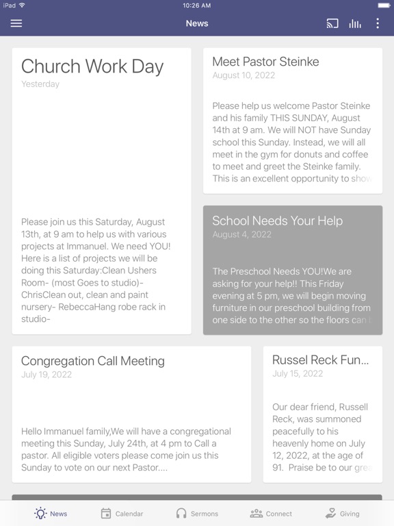 Immanuel Broken Arrow iPad screenshot 1 - Education app
