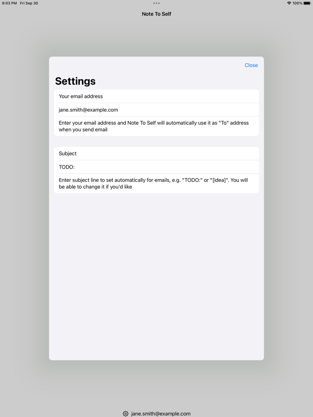 Note To Self: quick self-email Screenshot