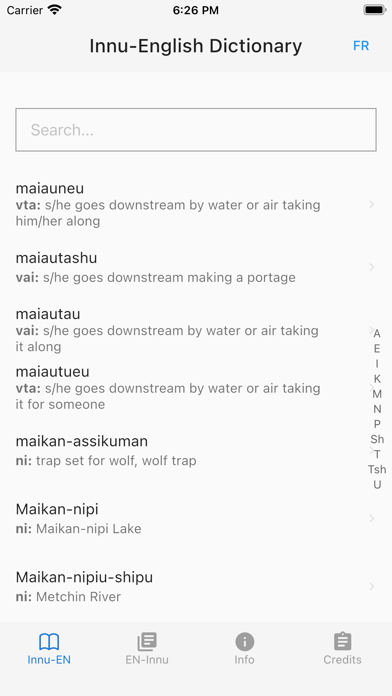 Innu Dictionary Screenshot