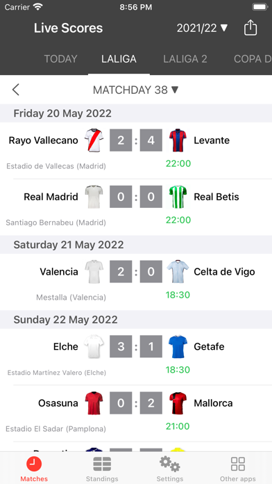 Live Scores for La Liga App Screenshot