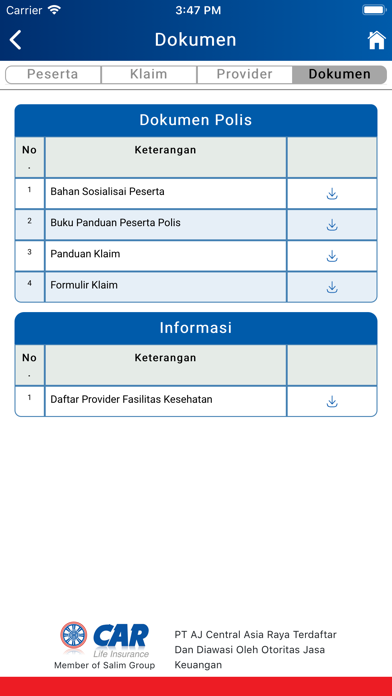 eBenefit CAR Life Insurance Screenshot