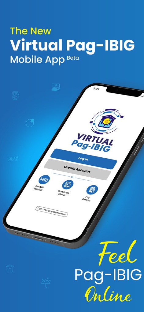 Virtual Pag-IBIG - This screenshot illustrates the app's secure entry, featuring clear 'Log In' and 'Create Account' buttons for seamless user access.