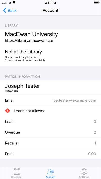 MacEwan Library Checkout Screenshot