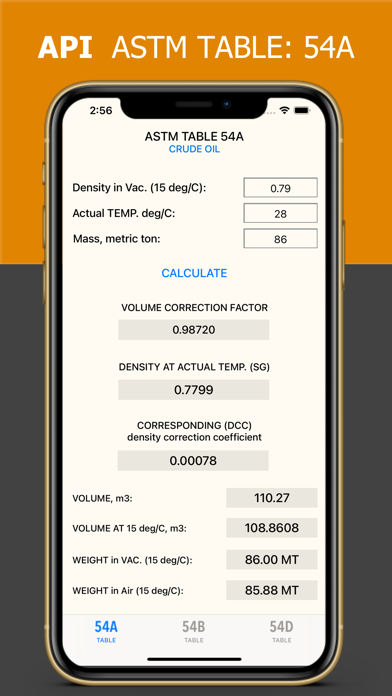 Screenshot 1 of ASTM Tables: 54A, 54B, 54D App