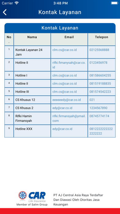 eBenefit CAR Life Insurance Screenshot