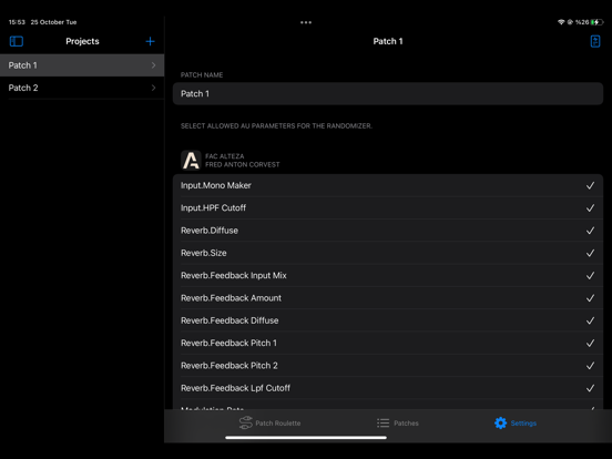 Patch Roulette AUv3 Randomizer iPad screenshot 8 - Music app