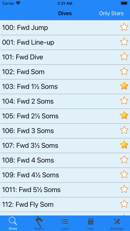 Dive List