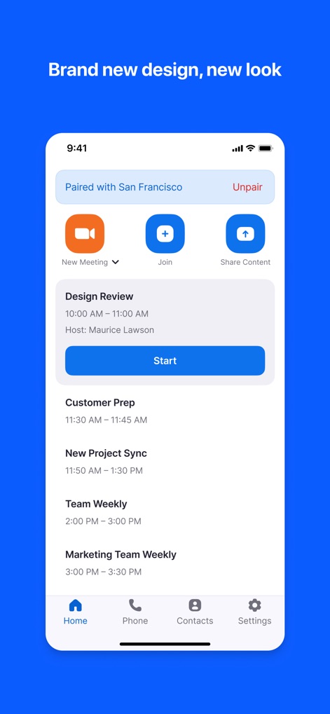 Zoom Rooms - Die Startseite präsentiert eine übersichtliche Liste anstehender Besprechungen und ermöglicht Nutzern, schnell über Schaltflächen wie „Starten“ oder „Beitreten“ zu agieren.
