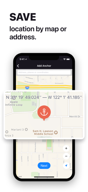 צילום מסך של מצפן עוגן מצפן GPS