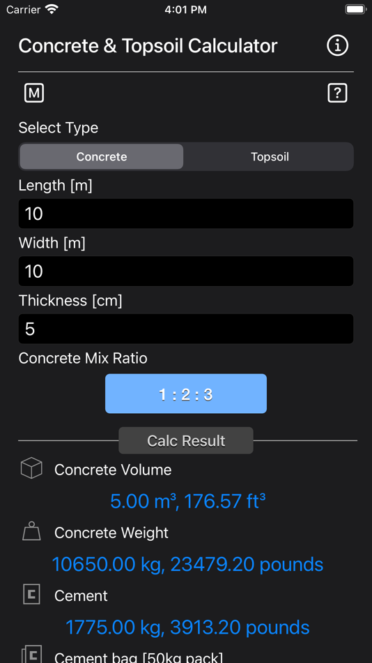 Concrete & Topsoil Calculator - 1.0 - (iOS)