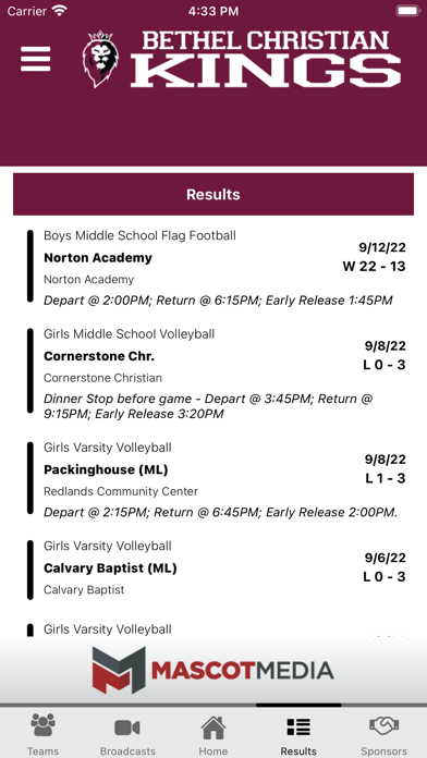 Bethel Christian Athletics Screenshot