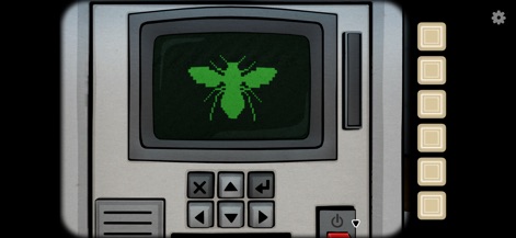 The Past Within - Los jugadores interactúan con una pantalla retro que muestra un gráfico de abeja pixelado y un teclado direccional integrado, indicando un complejo puzzle de entrada.