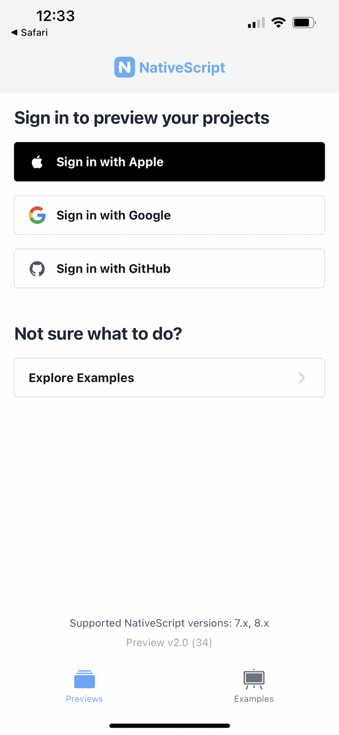 NativeScript Preview