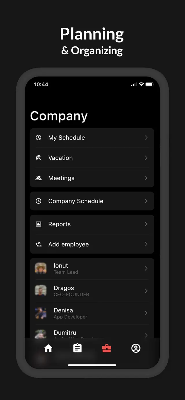 Planning & Organizing Screen